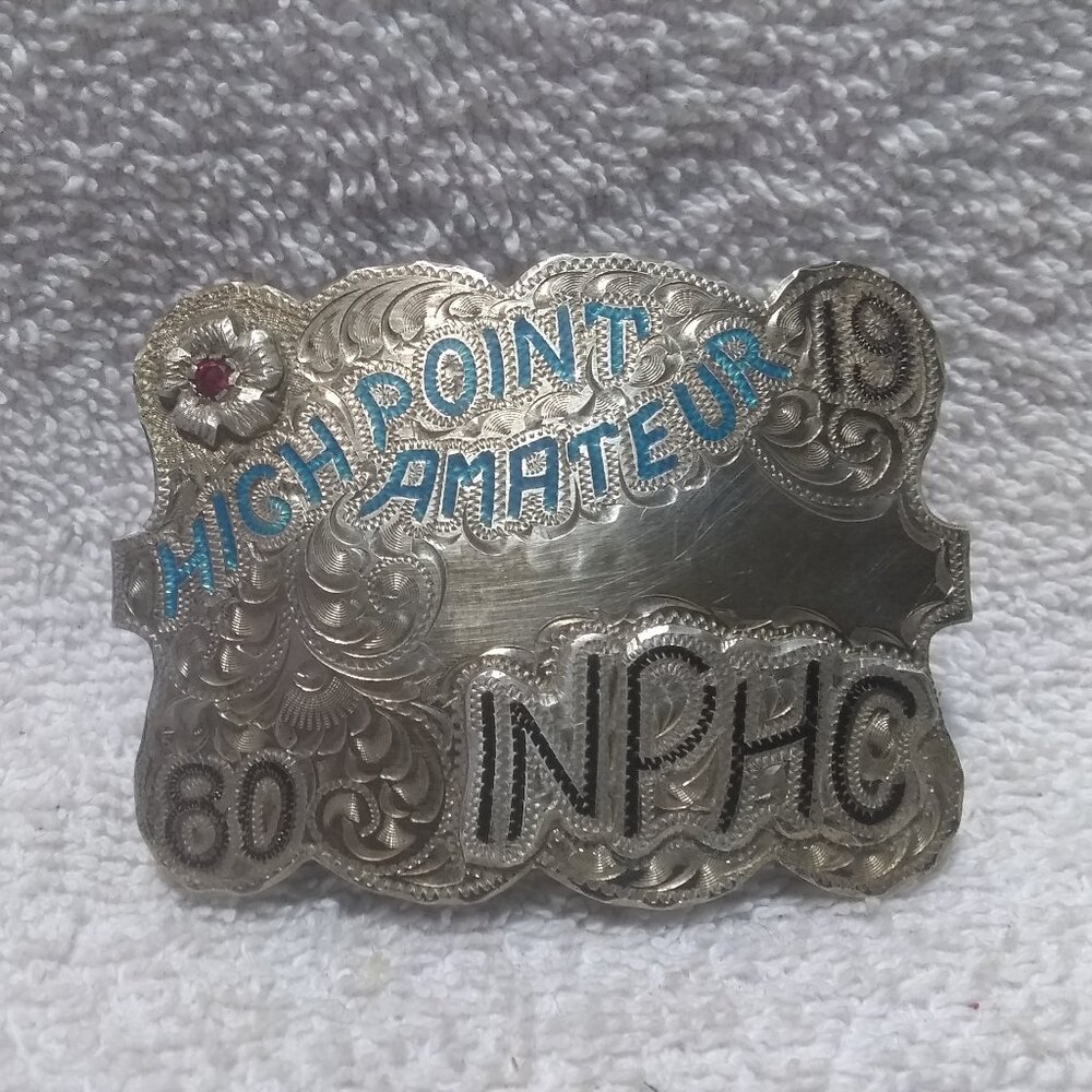 INPHC High Point Amateur 1980 Silver Buckle Flower Hanson Signed Vintage !!